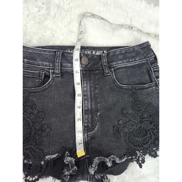 American Eagle Outfitters Super Stretch X‎ Black Lace Cutoff Jean Shorts Size 6 - Picture 7 of 8